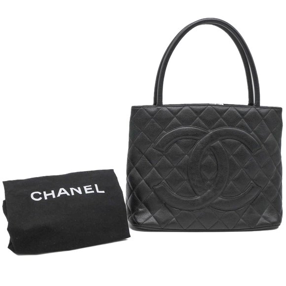 CHANEL Black Caviar Leather Logo Tote Bag - Picture 1 of 14